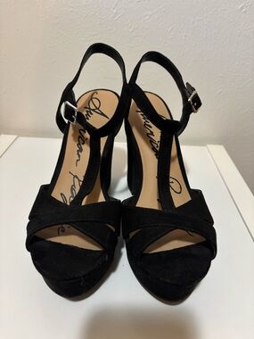 American Rag Black Suede T-Strap Platform Heels
